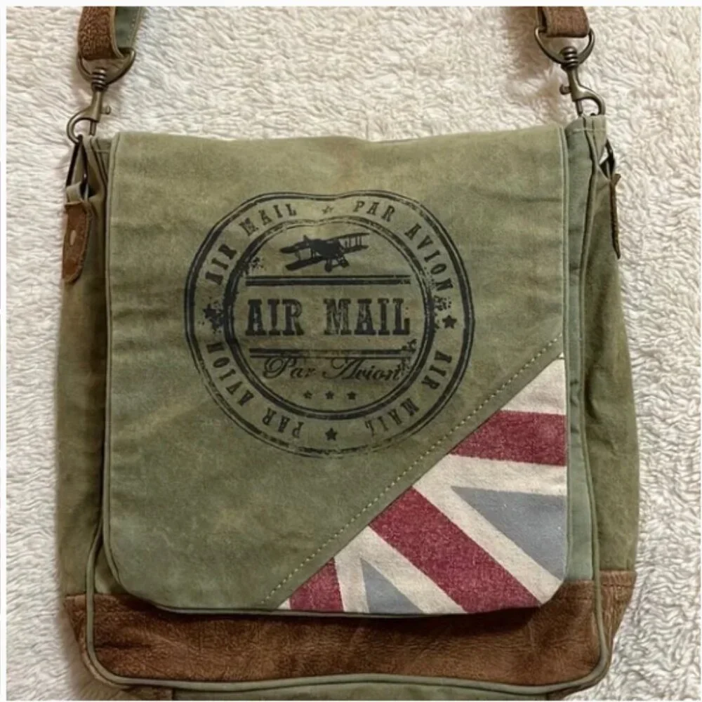 Vintage “Par Avion – Air Mail” Canvas and Leather Messenger Bag - Picture 2 of 16